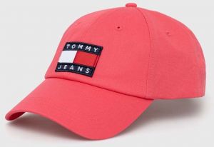 Bavlnená šiltovka Tommy Jeans ružová farba, s nášivkou