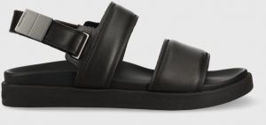 Kožené sandále Calvin Klein BACK STRAP SANDAL LTH pánske, čierna farba, HM0HM00946