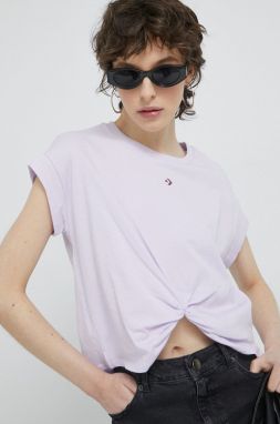 Bavlnené tričko Converse fialová farba