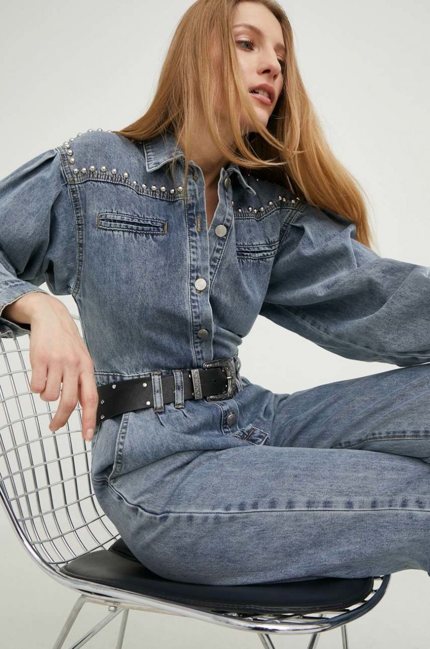 Rifľový overal Answear Lab X limitovaná kolekcia SISTERHOOD s golierom