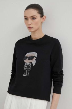 Bavlnená mikina Karl Lagerfeld dámska, čierna farba, s nášivkou