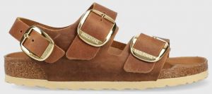 Kožené sandále Birkenstock Milano Big Buckle dámske, hnedá farba, 1024067