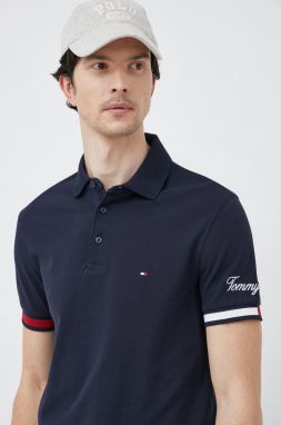 Bavlnené polo tričko Tommy Hilfiger tmavomodrá farba, s nášivkou