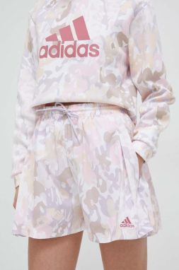 Šortky adidas dámske, ružová farba, vzorované, vysoký pás