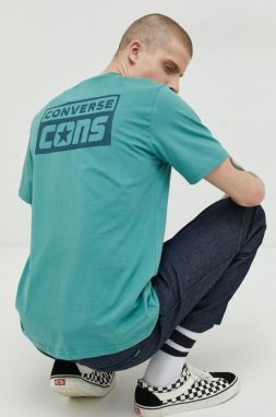 Bavlnené tričko Converse tyrkysová farba, s potlačou