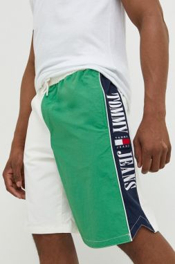 Šortky Tommy Jeans pánske, zelená farba