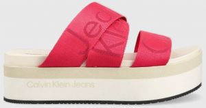 Šľapky Calvin Klein Jeans FLATFORM SANDAL WEBBING dámske, ružová farba, na platforme, YW0YW00966