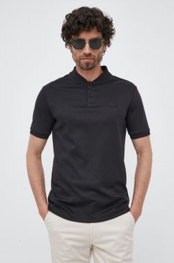 Bavlnené polo tričko Calvin Klein čierna farba, jednofarebné