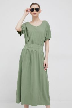 Bavlnené šaty Deha zelená farba, maxi, áčkový strih