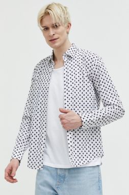 Bavlnená košeľa HUGO pánska, biela farba, regular, s talianskym golierom