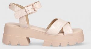 Sandále Guess WALEE dámske, ružová farba, na platforme, FL6WLE PEL03