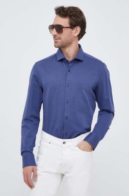 Bavlnená košeľa BOSS pánska, tmavomodrá farba, regular, s klasickým golierom