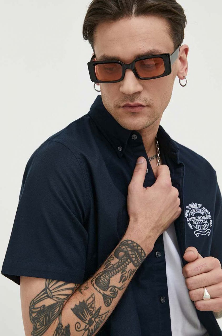 Košeľa Abercrombie & Fitch pánska, tmavomodrá farba, regular, s golierom button-down