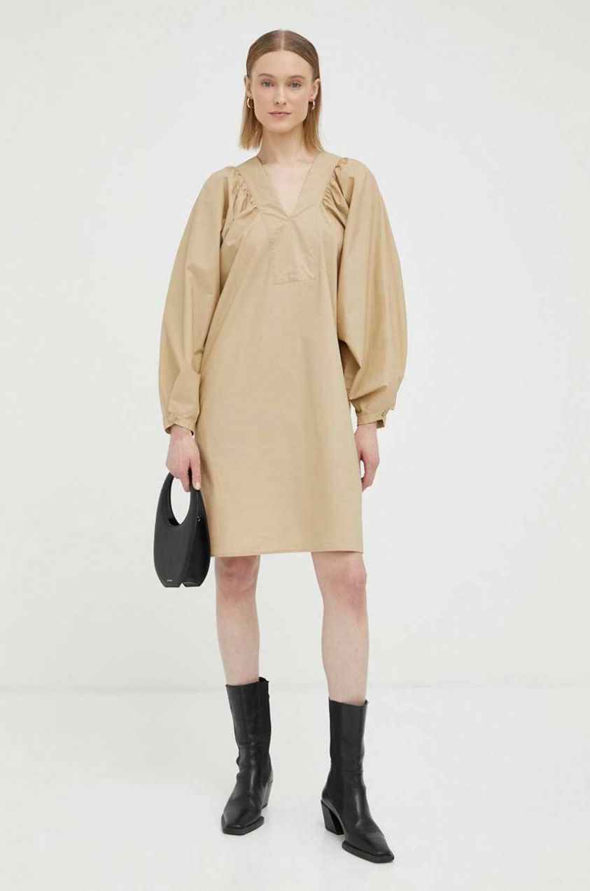 Bavlnené šaty By Malene Birger béžová farba, mini, oversize