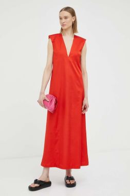 Vlnené šaty By Malene Birger červená farba, maxi, áčkový strih