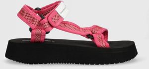 Sandále Calvin Klein Jeans PREFRESATO SANDAL WEBBING XRAY dámske, ružová farba, na platforme, YW0YW00969