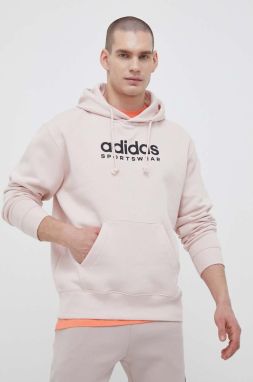 Mikina adidas pánska, ružová farba, s kapucňou, s potlačou