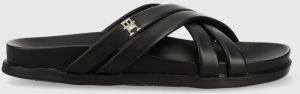 Kožené šľapky Tommy Hilfiger STRAP FEMININE SANDAL dámske, čierna farba