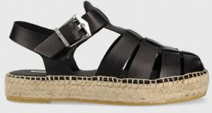 Kožené sandále Karl Lagerfeld KAMINI STACK dámske, čierna farba, na platforme, KL80295