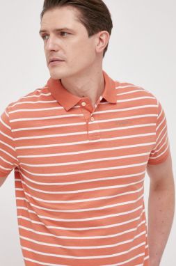 Bavlnené polo tričko Pepe Jeans Pepe Stripes oranžová farba, vzorované