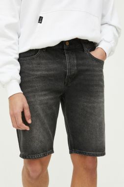 Rifľové krátke nohavice Superdry pánske, šedá farba