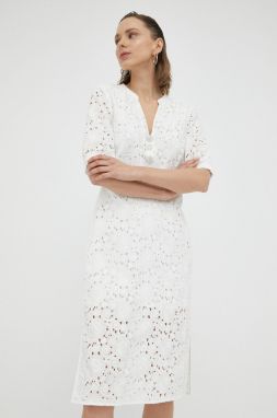 Bavlnené šaty Bruuns Bazaar biela farba, mini, priliehavá