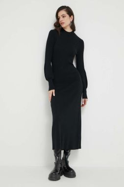 Šaty HUGO čierna farba, midi, rovný strih