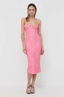 Šaty Bardot ružová farba, midi, rovný strih
