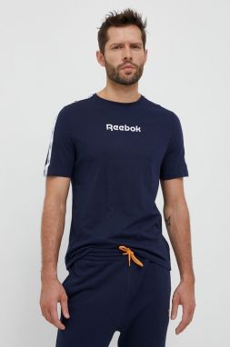 Bavlnené tričko Reebok tmavomodrá farba, s potlačou