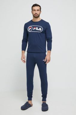 Bavlnené pyžamo Fila tmavomodrá farba, s potlačou