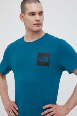 Bavlnené tričko The North Face tyrkysová farba, s potlačou