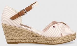 Sandále Tommy Hilfiger HIGH WEDGE SEERSUCKER dámske, ružová farba, na kline, FW0FW07158