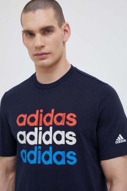 Bavlnené tričko adidas tmavomodrá farba, s potlačou