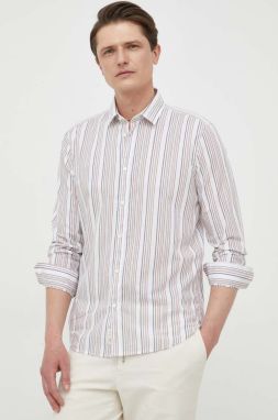 Bavlnená košeľa Sisley pánska, béžová farba, regular, s klasickým golierom