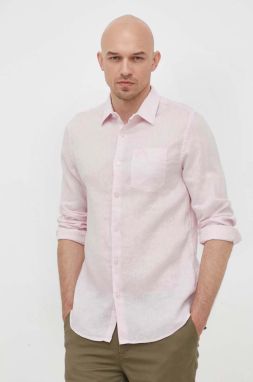 Ľanová košeľa Guess ružová farba, regular, s klasickým golierom