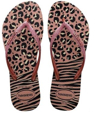 Žabky Havaianas SLIM ANIMALS dámske, čierna farba, na plochom podpätku, 4147964.1924