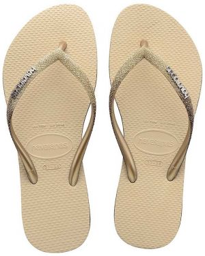 Žabky Havaianas SLIM SPARKLE II dámske, béžová farba, na plochom podpätku, 4146093.0154