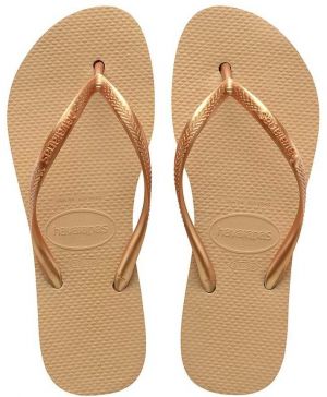 Žabky Havaianas SLIM FLATFORM dámske, zlatá farba, na plochom podpätku, 4144537.0570