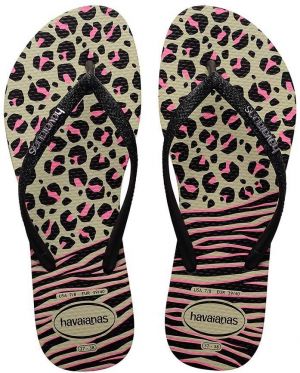 Žabky Havaianas SLIM ANIMALS dámske, čierna farba, na plochom podpätku, 4147964.0006