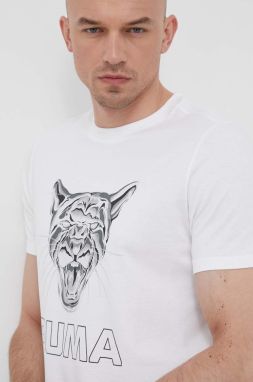 Bavlnené tričko Puma biela farba, s potlačou