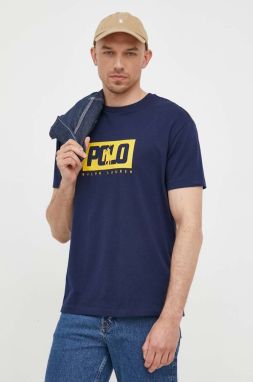 Bavlnené tričko Polo Ralph Lauren tmavomodrá farba, s potlačou