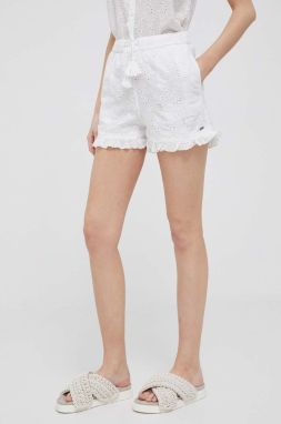 Bavlnené šortky Pepe Jeans Cleva biela farba, jednofarebné, vysoký pás