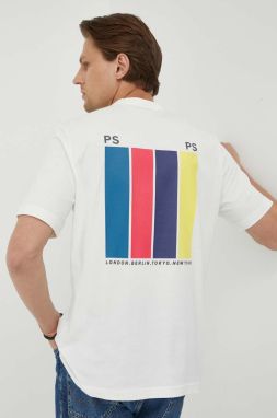 Bavlnené tričko PS Paul Smith béžová farba, s potlačou
