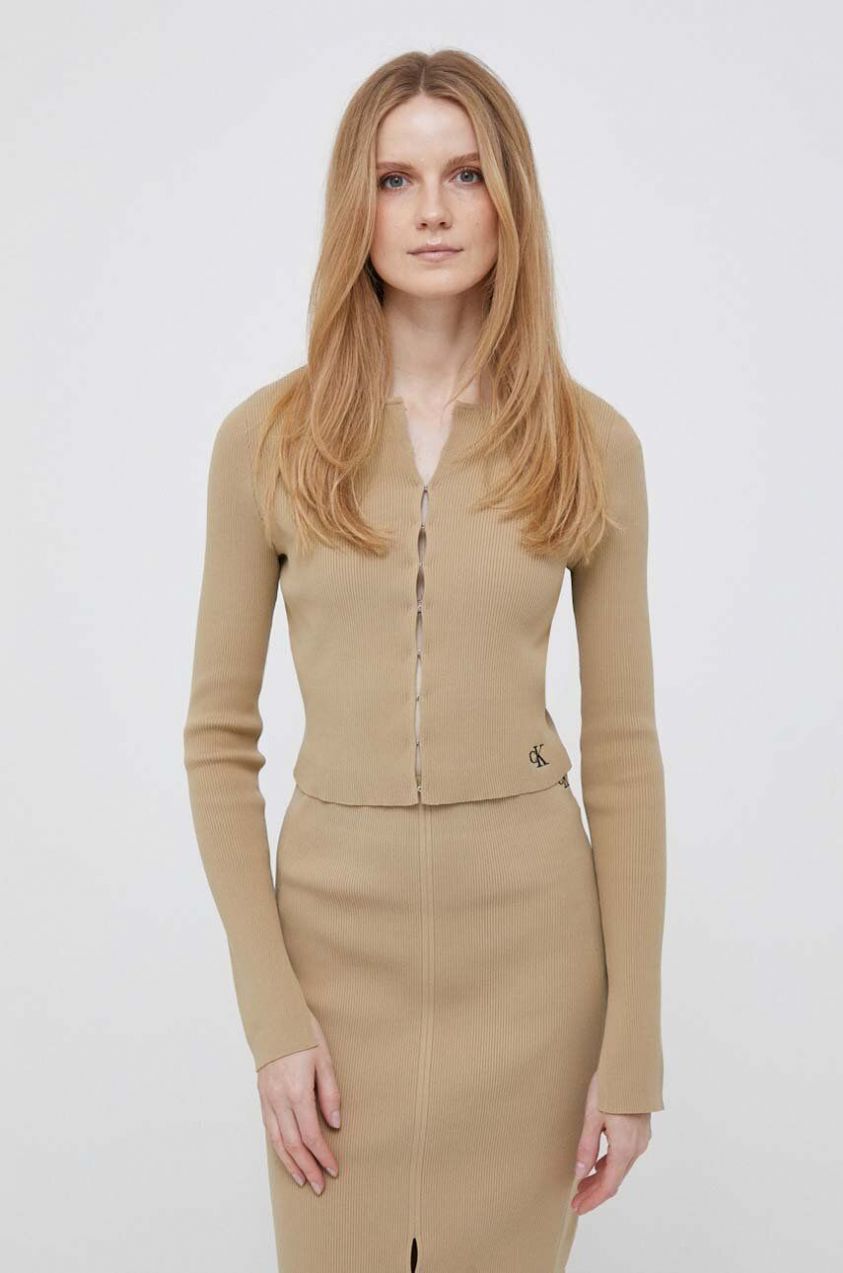 Kardigán Calvin Klein Jeans béžová farba