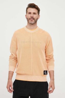 Bavlnený sveter Calvin Klein Jeans oranžová farba, tenký