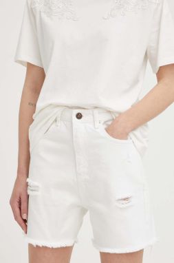 Bavlnené rifľové šortky Answear Lab biela farba, jednofarebné, vysoký pás