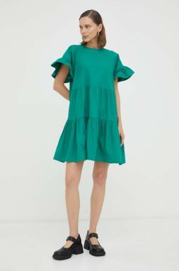 Bavlnené šaty 2NDDAY zelená farba, mini, áčkový strih