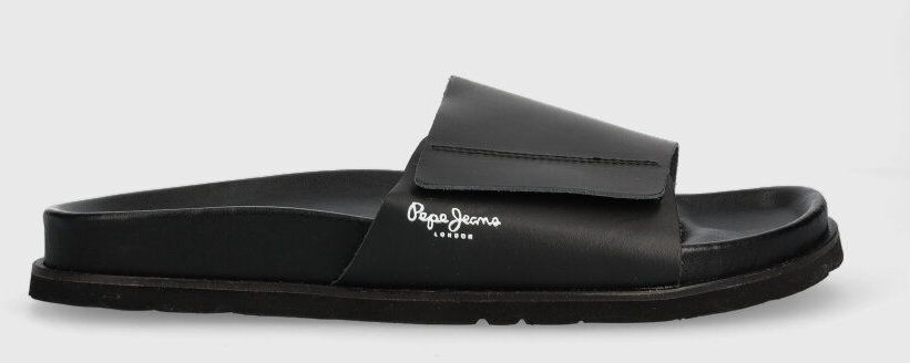 Kožené šľapky Pepe Jeans BIO pánske, čierna farba, PMS90105