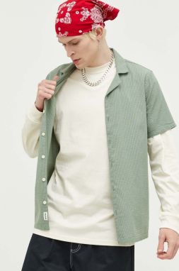 Bavlnená košeľa Hollister Co. pánska, zelená farba, regular