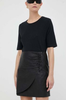 Kožená sukňa 2NDDAY čierna farba, mini, rovný strih